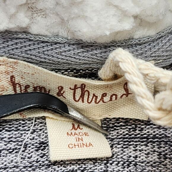 NEW Hem & Thread Sweater Womens M Gray Sherpa Lined Funnel Neck Lightweight - Picture 6 of 10